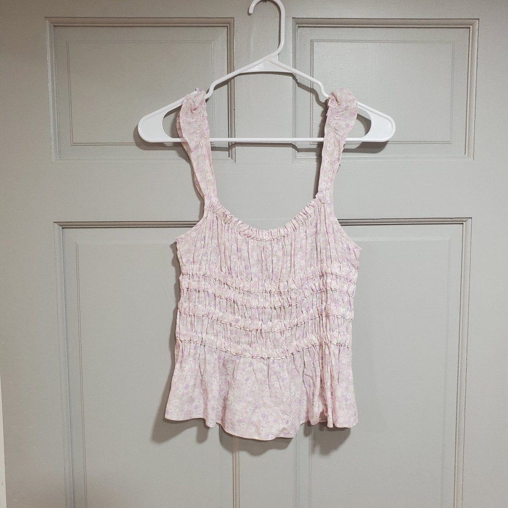 Elodie Women Fairy Pink Floral Coquette Ruffled Babydoll Cropped Tank Top Medium
